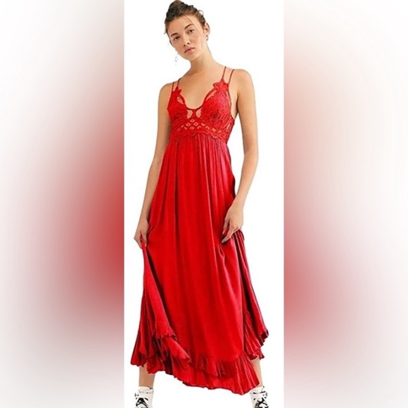 Free People Adella Maxi Slip Bright Red - Picture 3 of 5